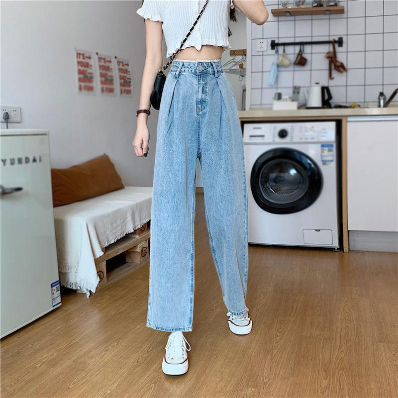 WTEMPO Women's Jeans Loose Lace Waist  Wide Leg Straight  Denim Big Pocket Trousers Club Casual Party Dates Vocation Street Wear