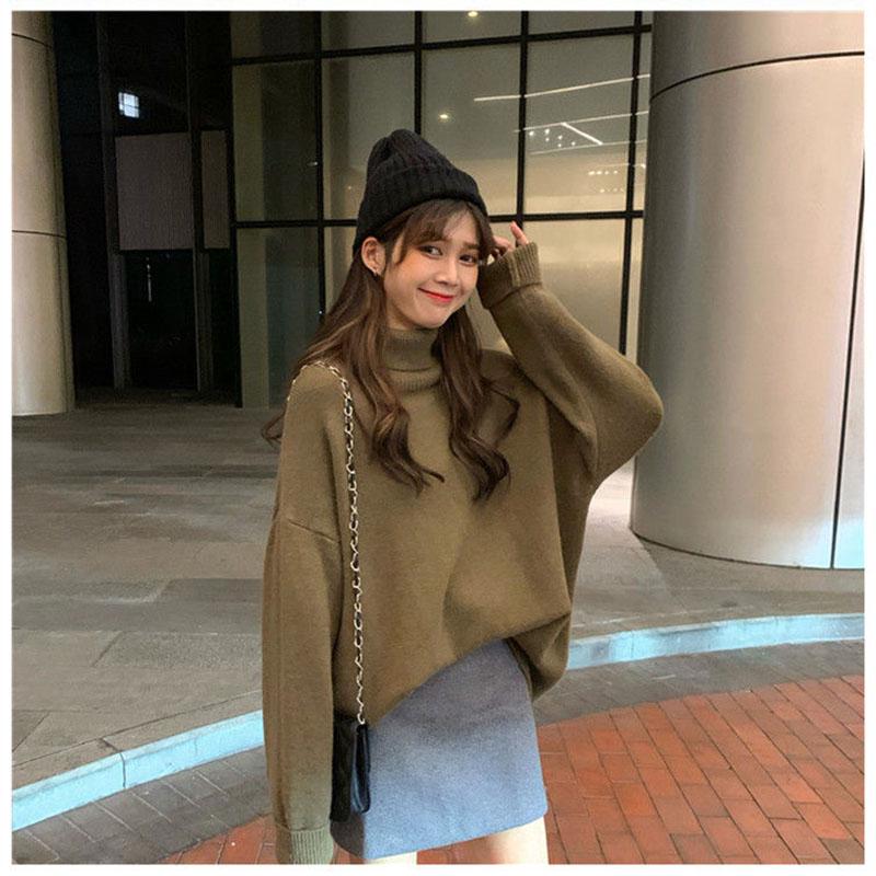 Winter Warm Thick Sweater Loose Pullover All-match Jacket Solid Color Knitted Women's Top