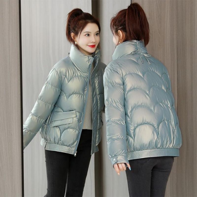 Glossy Short Women's Down Jacket Winter Korean Style Loose Cotton Clothes Casual Stand-collar Cotton Bread Jacket