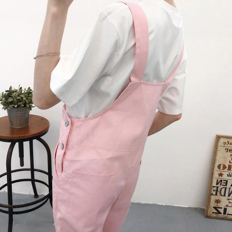 WTEMPO Cute Cat Overalls Girl Student Summer Jumpsuit Woman Jeans Long Romper Pants Pockets Sleeveless Adjusted Overalls Jeans Trousers