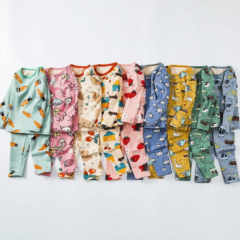 Children's Thermal Underwear Suit Baby Fleece Autumn Clothes Long Pants Boys Thermal Clothes Girls Pajamas Baby Clothes Winter