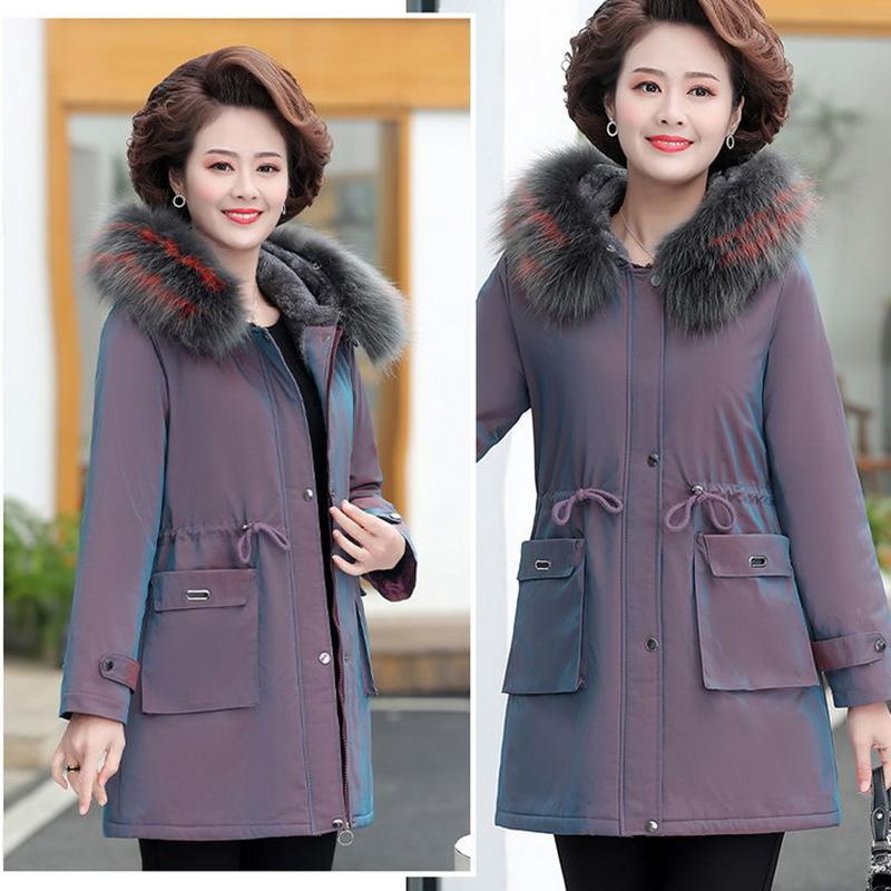 Women's Mid-length Down Jacket Winter Korean Loose Cotton Clothes Casual Hooded Padded Jacket Quilted Jacket