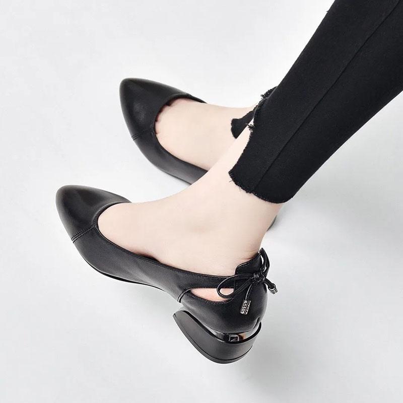 Soft Leather Shoes Women Spring Summer Work Low Heels Pointed Shoes Shallow Mouth Shoes Ladies Thick with Work Shoes