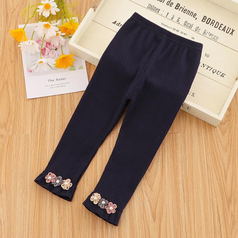 Girls' Leggings Children's Spring and Autumn Thin Flowers Ruffle Korean Cropped Trousers Stretch Pants Baby Outer Wear and Inner Wear