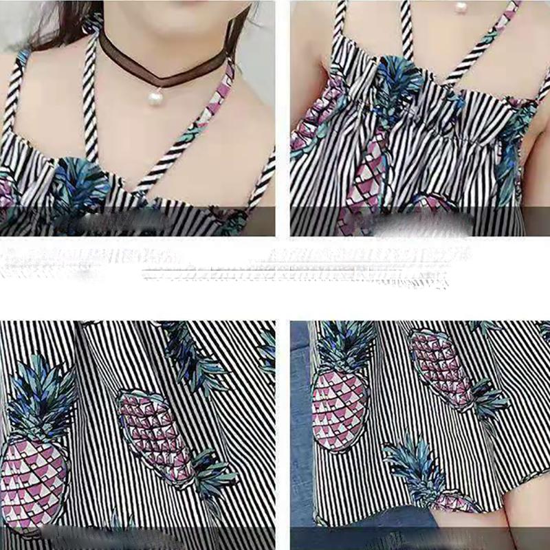 Children's Dress Girl's Suspender Dress Korean Version of Printed Fruit Striped Dress Backless Beach Princess Dress