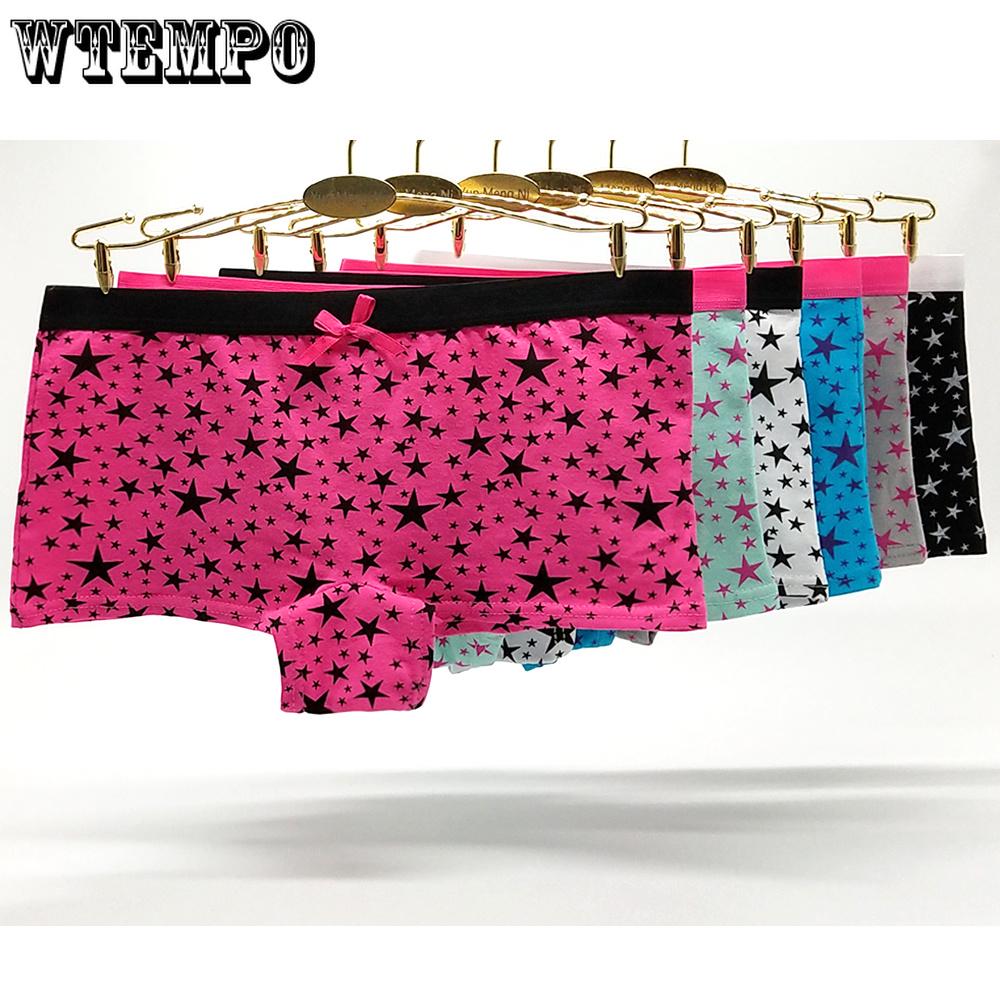 6 pcs/lot Woman Underwear Cotton Boxers Shorts Panties Star Boyshorts Knickers for Women