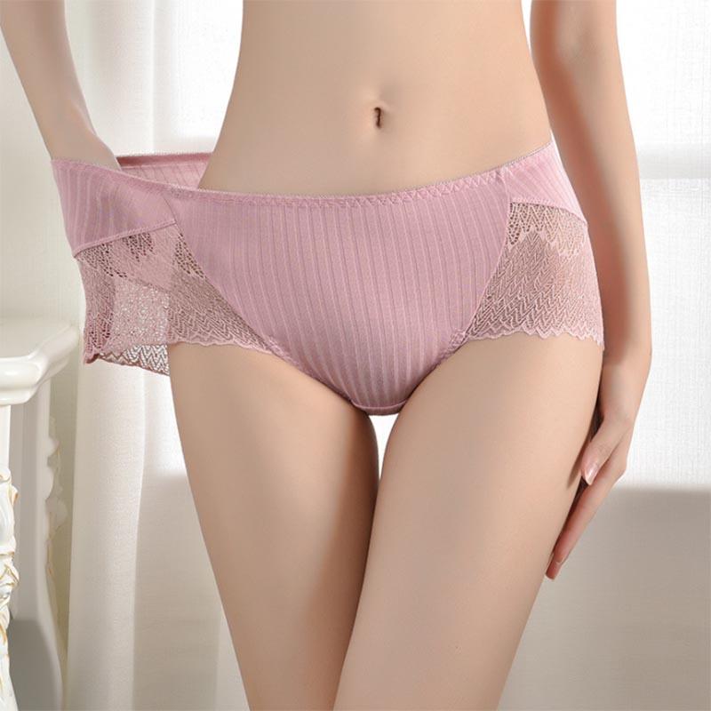 4pcs Women's Cotton Antibacterial Large Size Underwear Lace Lightweight Breathable Panties Solid Color Hollow Briefs