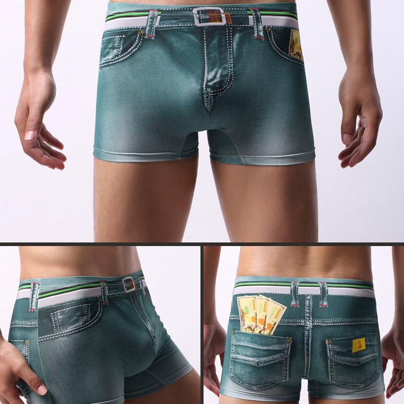 Men's Underwear Fashion Printing Boxer Shorts Stretch Denim Imitation 3D Stereo Underwear