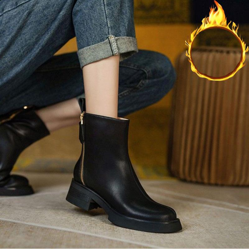 White Chelsea Short Boots Women's Autumn and Winter Martin Boots British Style Plus Velvet Warm Snow Boots Winter Boots