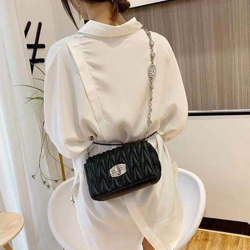 Fashion All-match Women's Bag Lingge Embroidery Rhinestone One-shoulder Diagonal Bag Color PU Handbag