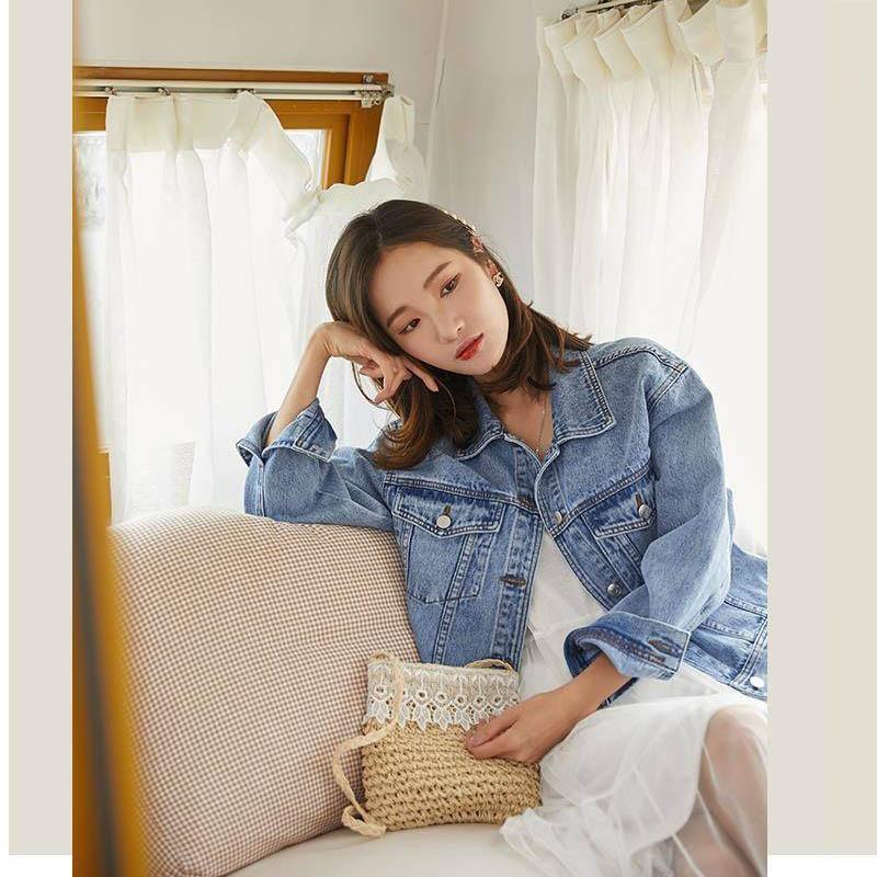 Denim Jacket Girl Student Loose Autumn Spring and Autumn Clothes Embroidered Denim Jacket Women