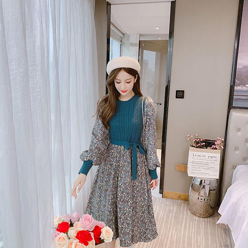 Autumn and Winter Corduroy Over-the-knee Dress Loose Plus Size Casual Base Skirt Fashion All-match Female Sweater Dress