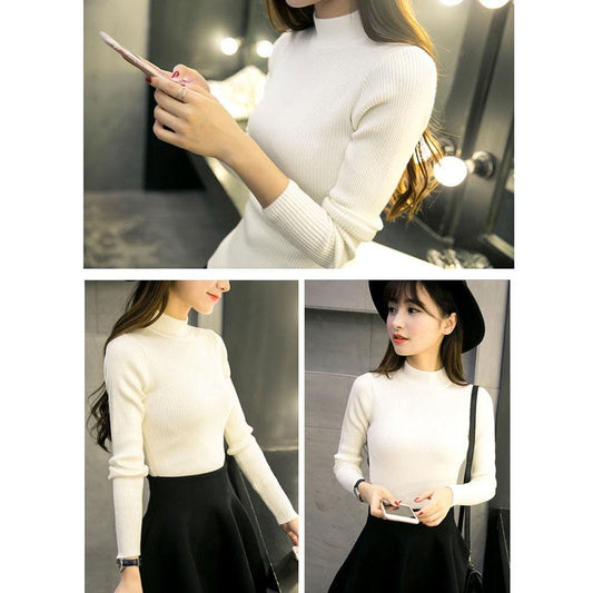 Autumn and Winter Half Turtleneck Sweater Sexy Slim Solid Color Tops Fashion Simple Women's Bottoming Shirt