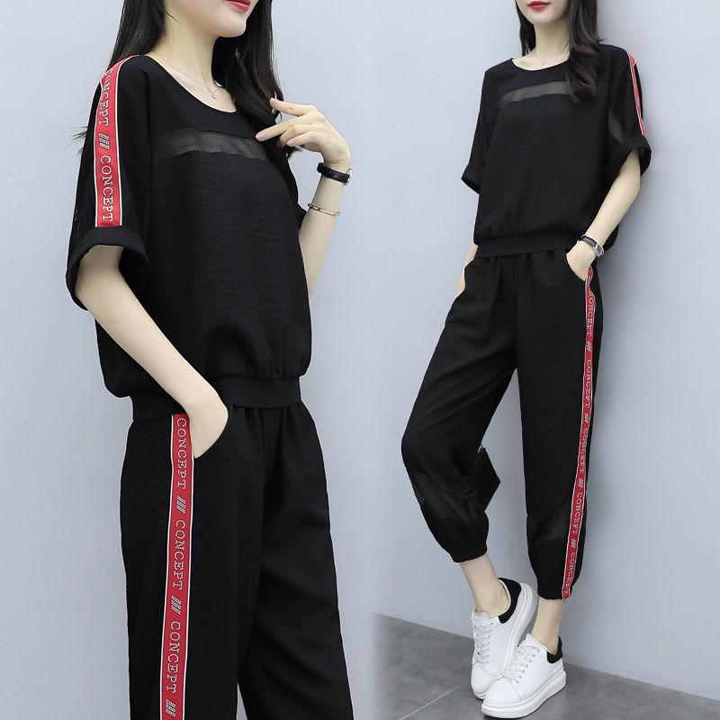 Summer Leisure Sports Suit Women Loose Korean Short-sleeved Two-piece Fabric Soft and Light Breathable Leisure Sports Suit Women Comfortable and Soft