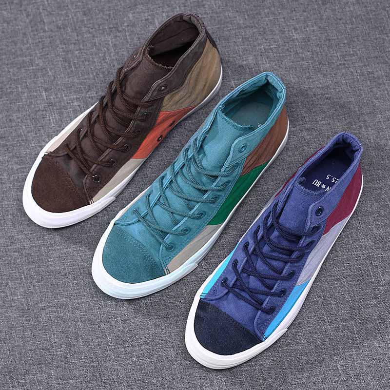 Plus Size 39-44 Summer Men Canvas Sneakers Comfortable Running Basketball Shoes Breathable Shockproof Non-slip Colorblock Shoes