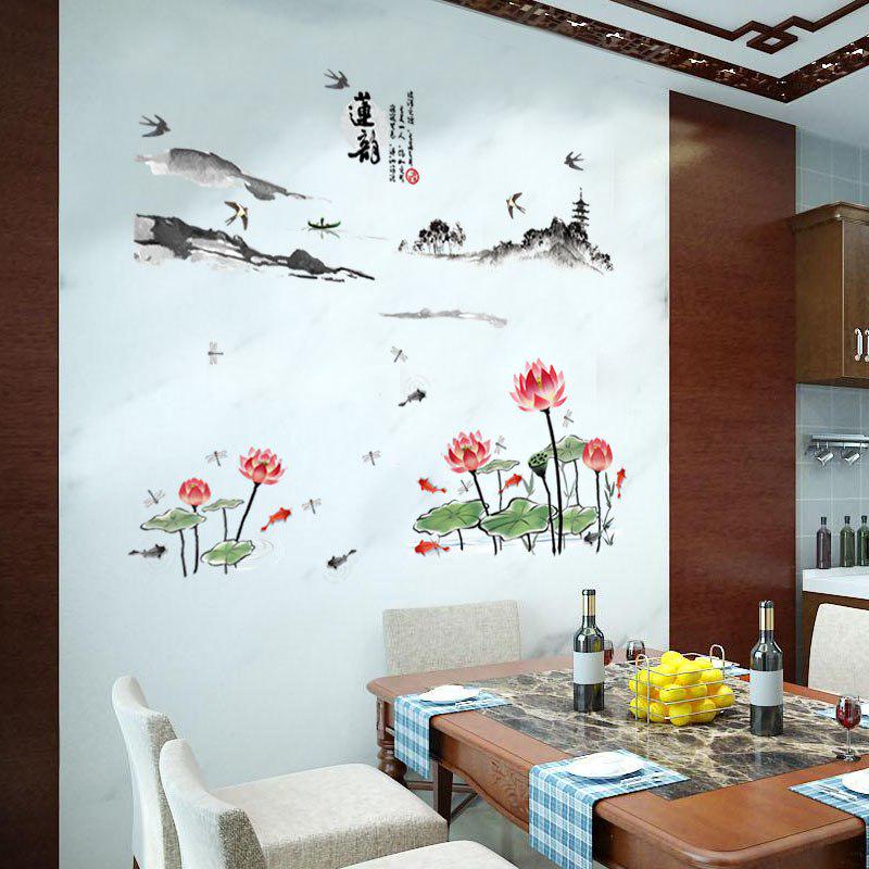 [Wall sticker ]Chinese Style Lotus Rhyme Character Painting Art Wall Stickers Diy Living Room Bedroo