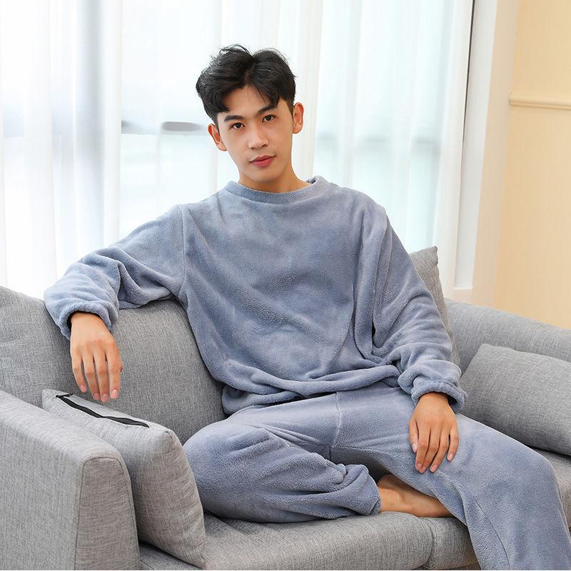 Winter Men's Suit Coral Fleece Pajamas Home Wear Long Sleeve Warm Clothes