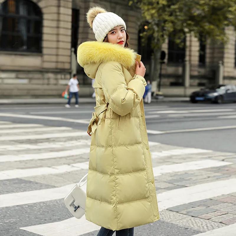 Down Jacket Winter Ladies Fashion Korean Big Fur Collar Thick Warm Hooded Mid-length Plus Size Cotton Jacket