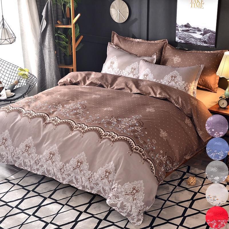 3pcs Luxury Lace Euro Classic Flower Duvet Cover Set European -Style Bedding Set