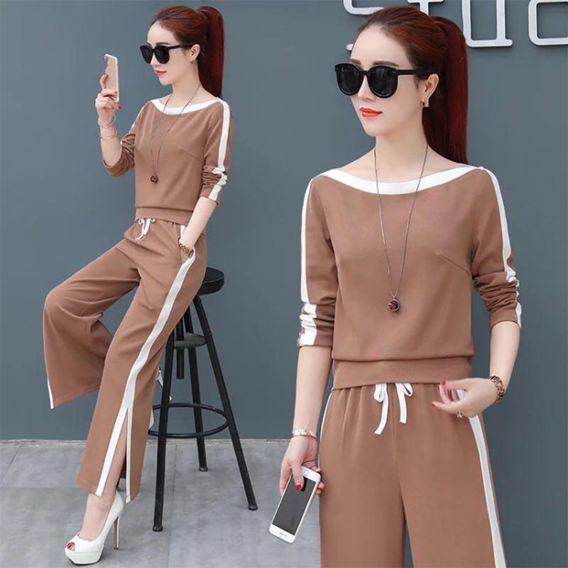 Long-Sleeved Casual Sweatshirt Set Large Size Spring And Autumn Women's 2pcs Set Wild