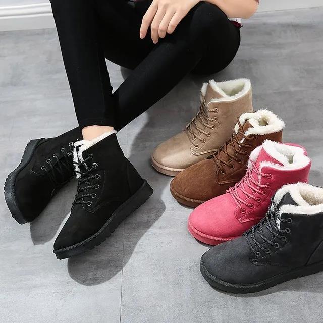 Women's Autumn and Winter Plush Thickened Snow Boots Solid Color Cotton Boots Flat Heel Short Tube Martin Boots