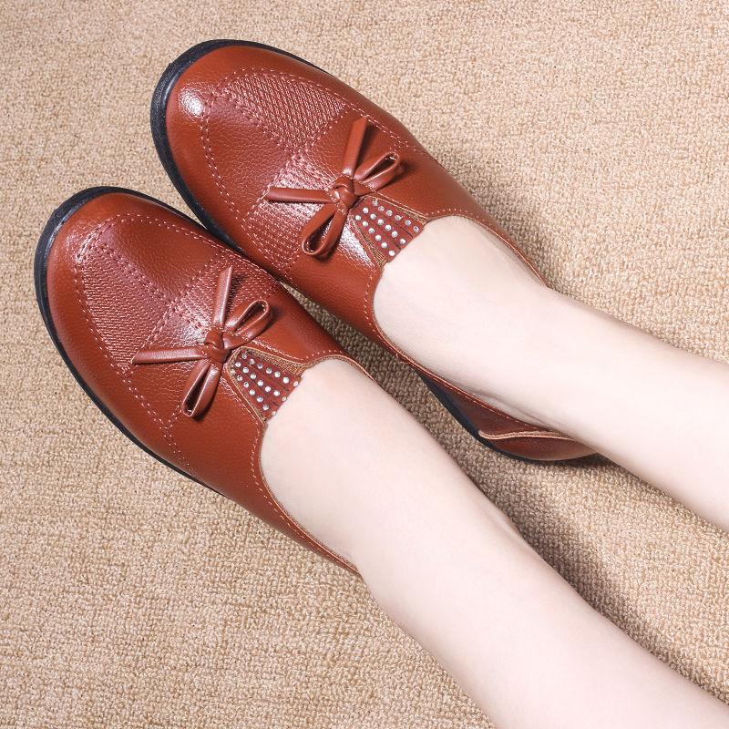 Women's Ladies Female Woman Mother Shoes Flats Genuine Leather Loafers Mixed Colorful Non Slip on Plus Size 35-41