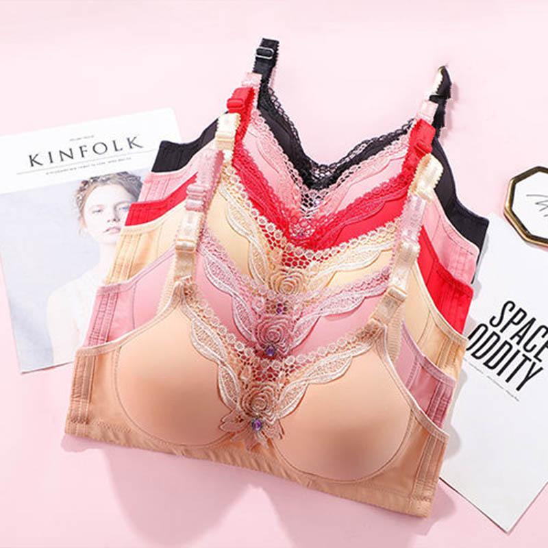 Ladies Thin Section Big Breasts Show Small Plus Size Underwear Without Steel Ring Gather Tube Top Bra Sexy Lace Anti-sagging Bra