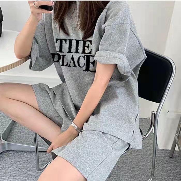 2PCS Plus Size Casual Sets Summer Short-sleeved T-shirt + Wide-leg Shorts Two-piece Women's Clothing Fitness Sport Jogging Suit