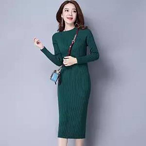 Thick knit dress long-sleeved autumn and winter slim slimming wild base long sweater skirt