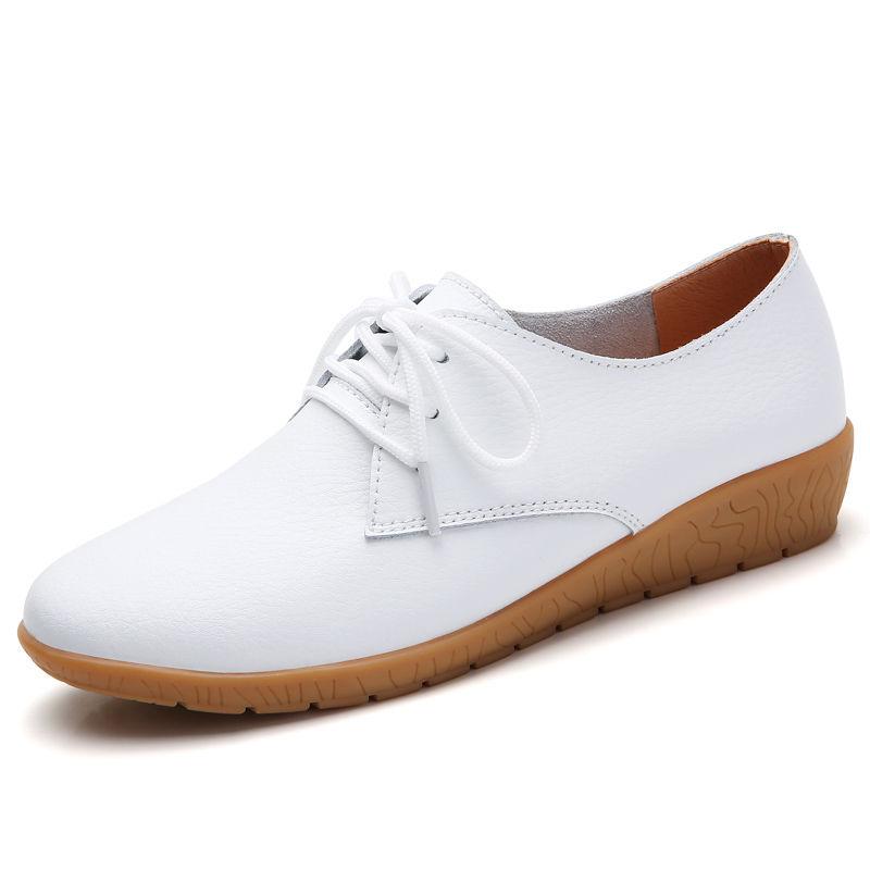 Flat Bottom White Shoes with Round Toe Non-slip All-match Women's Shoes Soft Soles Faux Leather White Shoes Light and All-match