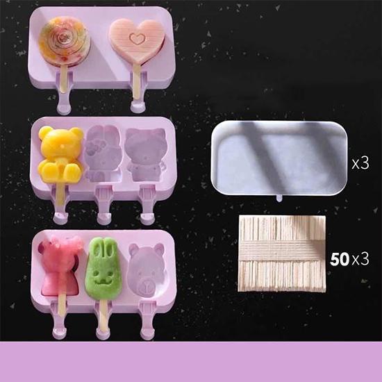 Homemade Food Grade Silicone Ice Cream Molds Ice Lolly Moulds Freezer Cartoon Ice Cream Bar Molds Maker with 50 Popsicle Sticks