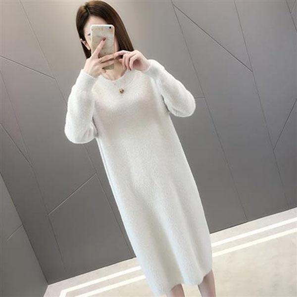 Long Mohair Sweater Dress Autumn and Winter Knitted Bottoming Shirt Loose All-match Female Dress