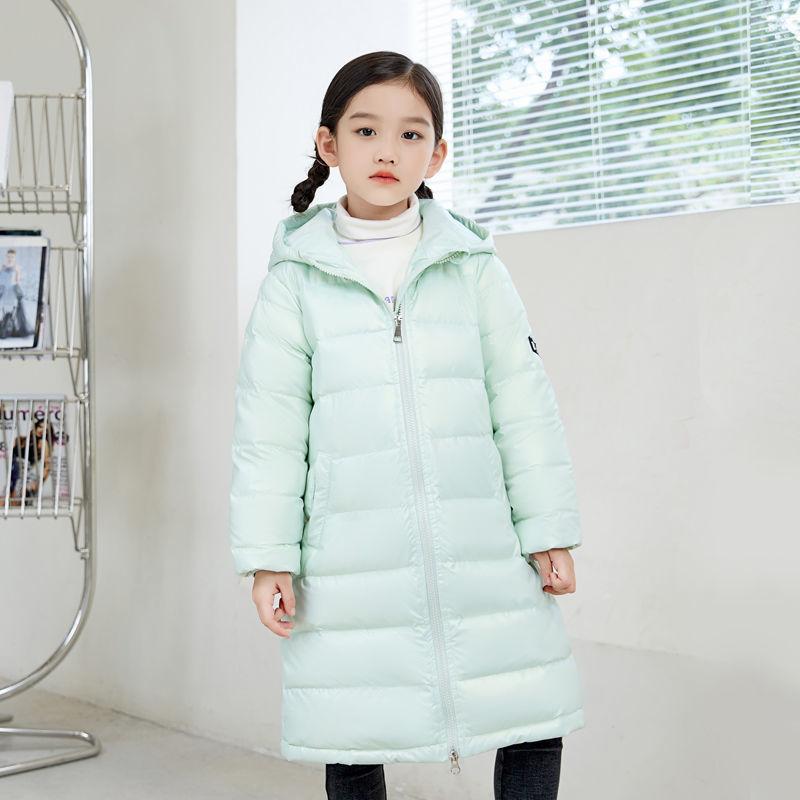 Children's Light and Warm Down Jacket In Winter Girls Mid-length White Duck Down Over The Knee Disposable Coat