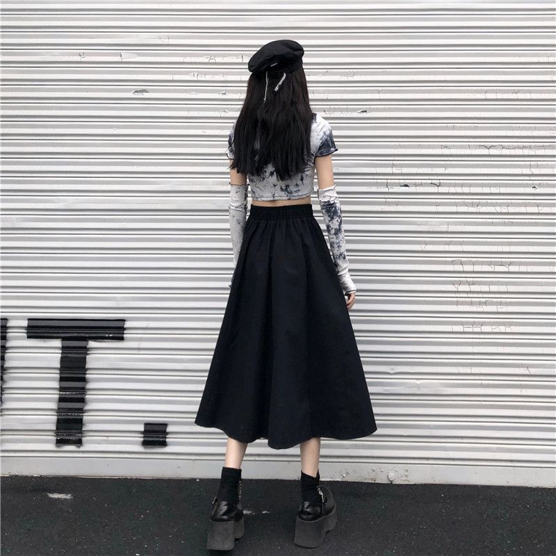 Women Spring Summer Simple High Waist Short Casual Skirt Elastic Waist Solid Color Slim Streetwear A-line Long Skirt