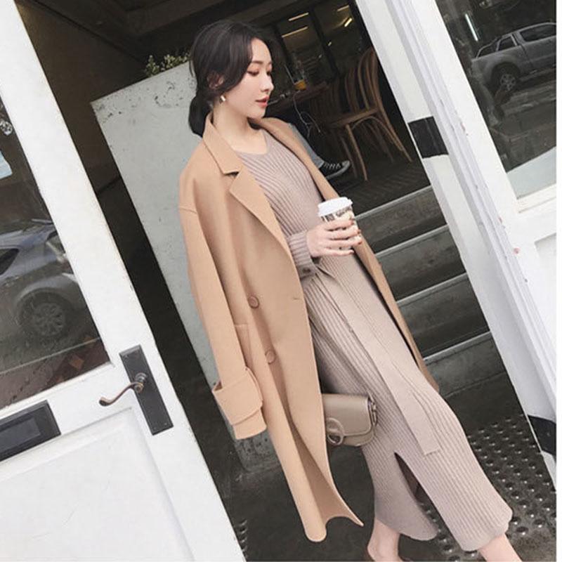 Autumn and Winter Slim V-neck Sweater Dress Long Over-the-knee Sweater Dress Fashion Inner Base Dress