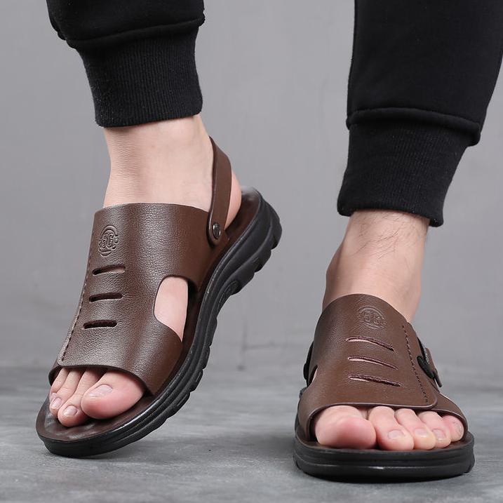 Full Cowhide Summer Men's Sandals  Casual Slippers Sandals Beach Shoes