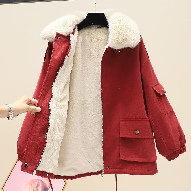 Winter Wear Pie Overcomes The 2021 New Korean Version of Loose Large Size Tooling Pockets Plus Cashmere Cotton Coat To Keep Warm Short Cotton Coat