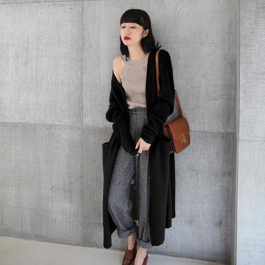 Long knit cardigan sweater women's autumn and winter new thick thick loose coat over the knee