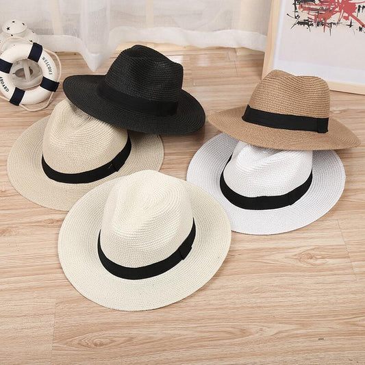 Summer Beach Women Hat Brim Ladies Sun Hat Casual Panama jazz Straw Hat Men Cap Sun Visor Cap Male