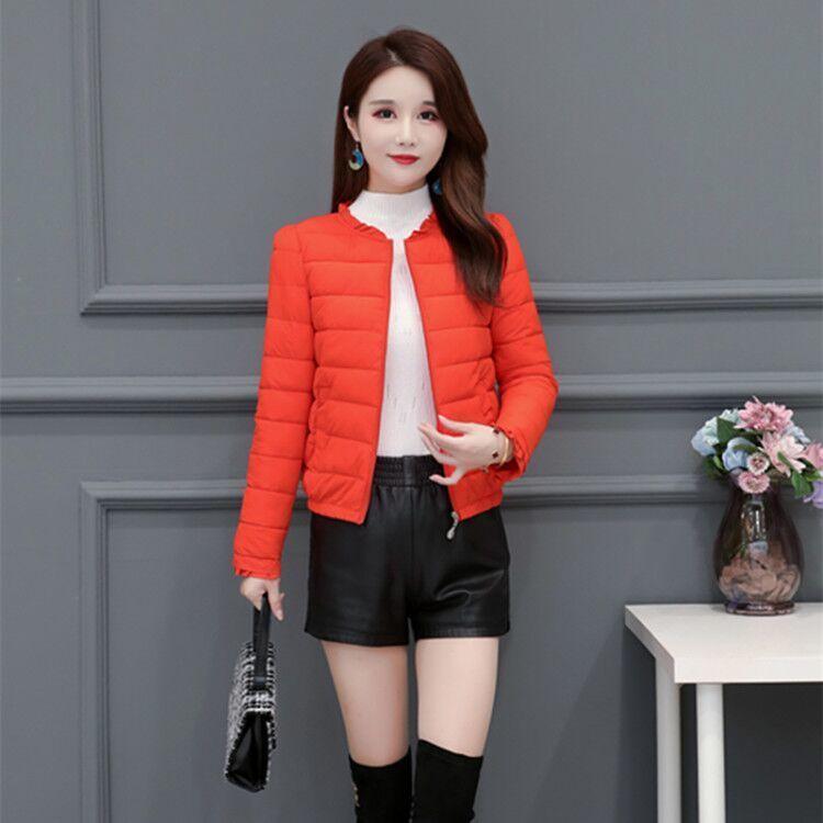 Autumn and Winter Light and Hoodless Down Padded Jacket Women's Slim Short Plus Size Warm Cotton Jacket Simple and Generous All-match Cotton Jacket