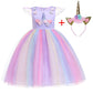 Girls Unicorn Tutu Dress Rainbow Princess Kids Party Dress Children Christmas Halloween Cosplay Costume with Headband Wings