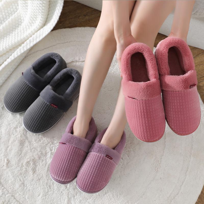 Indoor Slippers for Men Winter Velvet Man Slippers Warm Short Plush Slippers Non-slip Bedroom Slippers Home Couple Soft Shoes