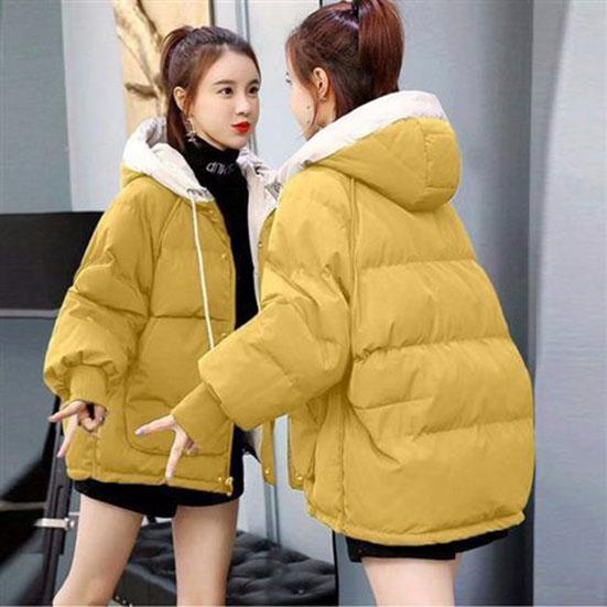 Women's Winter Solid Color Hooded Cotton Coats Large Size Loose Thickened Short Wadded Jackets