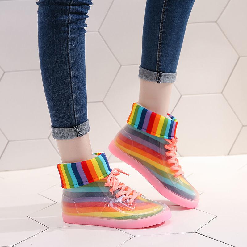 Cotton Rain Boots Rain Boots Rubber Shoes Women Short Tube Adult Korean Version of Warm Winter Jelly Transparent Non-slip Waterproof Shoes