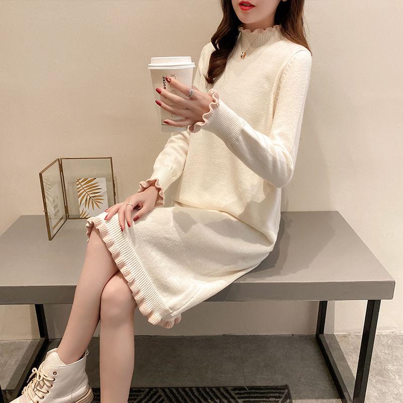 Autumn and Winter Retro Knitted Dress Mid-length Loose Over The Knee Base Skirt Fashion Casual Women Sweater Dress