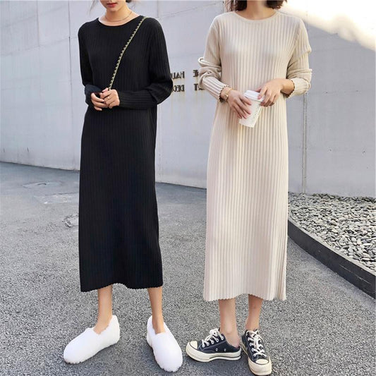 Women's long-sleeved base knitted dress Slim mid-length sweater skirt in autumn and winter