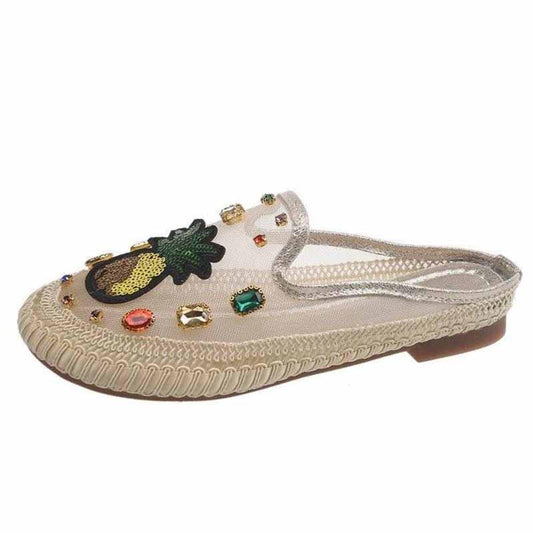 Plus Size 35-40 Summer Women Outdoor Pineapple Flat Bohemian Beach Wear-resistant Non-slip Office Lady Mesh Shoes