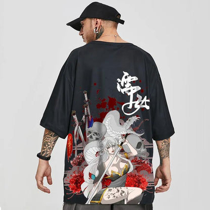 Chinese Trendy T-shirts Summer Oversized O-neck Short Sleeve Casual Pullover Ladies Anime Sexy Girl Print Tees Hip Hop Men Shirt