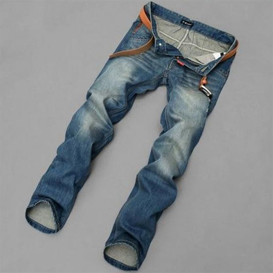 Men's Solid Color Loose Casual Long Denim Straight Trousers Spring and Autumn Large Size High-stretch Jeans