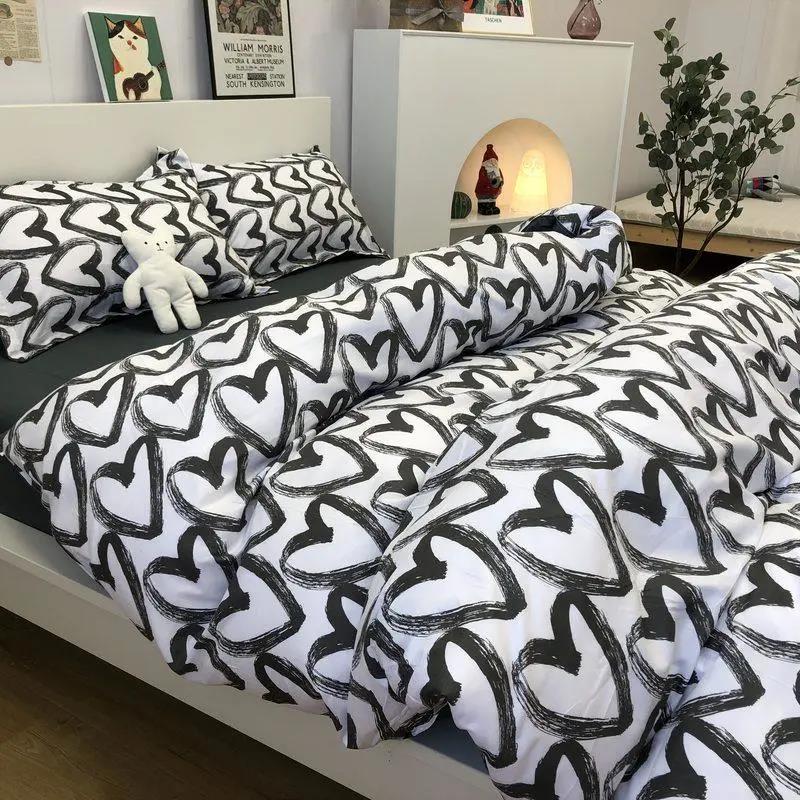 Cute Cartoon Autumn and Winter Four-piece Washable Quilt Cover Ins Wind Cartoon Comfortable Student Three-piece Bedding